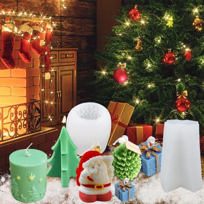 China Sustainable 3D Christmas Tree Silicone Mold Santa Baking Mold Resin Wax Candle Handmade Crafts Candle Mold for sale