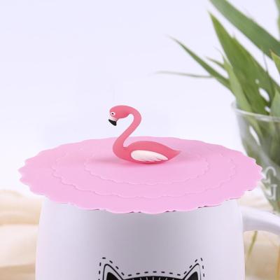 China Heat Resistant Reusable Flamingo Silicone Seal Lid Kitchen Tea Cup Cup Lid Viable Leak Proof Cup Lid Accessories for sale