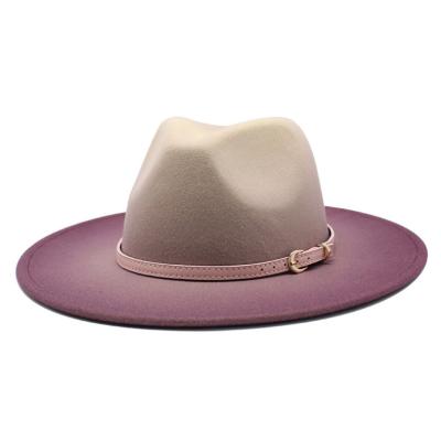 China COMMON Design Luxurious Winter Use Fedora Woolen Bucket Hat Best Quality Wholesale Fashion Fedora Hats Europe Style Gradient Ramp Color for sale