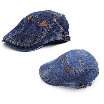 China Old Style Denim Striped Cotton 100% Plain Dyed Beret Caps Wholesale Ivy Caps Flat Newsboy Ivy Hat Taxi Driver Hat For Women Men for sale