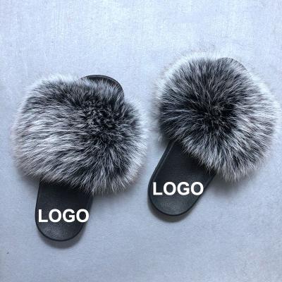 China Fashion Trend Women Female Furry Shoes Spring Slippers Open Toe Slides Women Fur Slippers Summer Autumn Real Fox Fur Fuzzy for sale