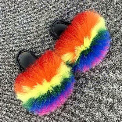 China Fashion Trend Customized Colorful Genuine Fox Kids Baby Fur Slippers Super Soft Kids Fur Slides Toddlers Slippers Wholesale for sale