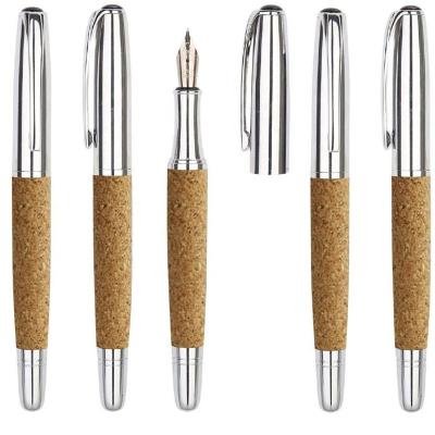 China High quality student stainless steel and natural cork barrel cork fountain pen for sale