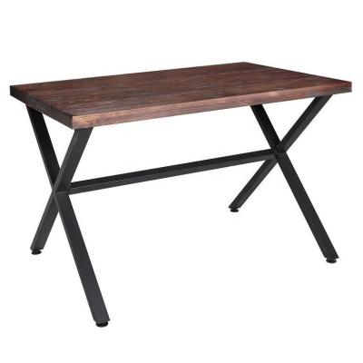 China Cafe or dining table simple design wooden industrial or home use restaurant top and metal legs for sale