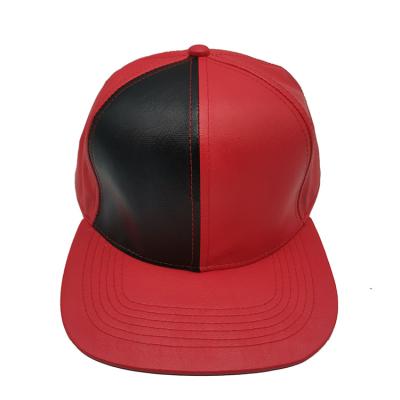 China Custom Two Tone 5 Panel PU Patch Leather Patch Flat Custom Two Label Snapback Hats for sale