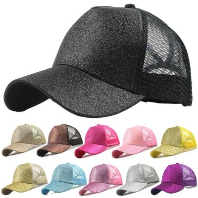 China 2021 COMMON Trucker Glitter Hat Ponytail Baseball Cap Messy Plain Sun Visor Unisex Baseball Cap for sale