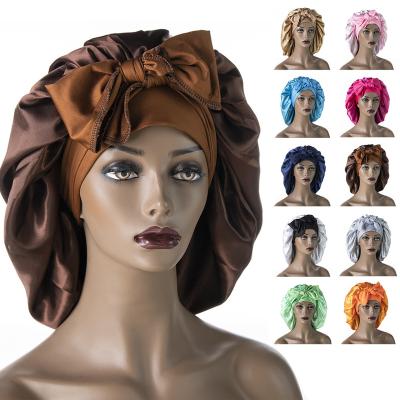 China Fashion Best Selling New Solid Color Women's Hair Bonnets Female Nightcap Muslim Hat Satin Cap Nap Fluffy Fashion for sale