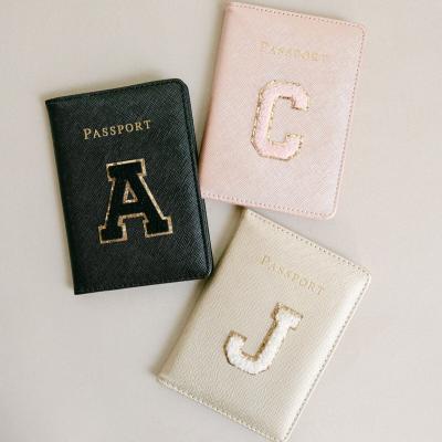 China Waterproof Passport Cover Chenille Letter Patch Holder Bride Travel Wallet Women's Passport Card Holder for sale