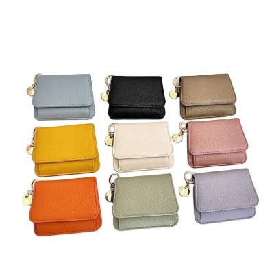 China Fashion RTS PU Women's card case slim Wallet Zipper Coin Purse in the back candy colors pop up card holder for sale