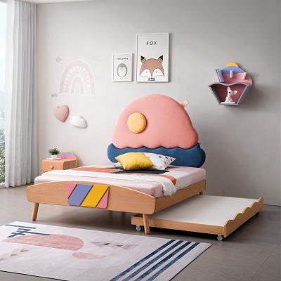 China Wooden Bedroom Furniture Pattern Cartoon Design Single Bed For Kids Children With Storage Hidden Drawer for sale