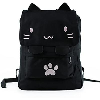 China 2022 Reusable Cute Adjustable Shoulder Transparent Children's Backpack Cambodia Cat Embroidery Canvas School Bag for sale