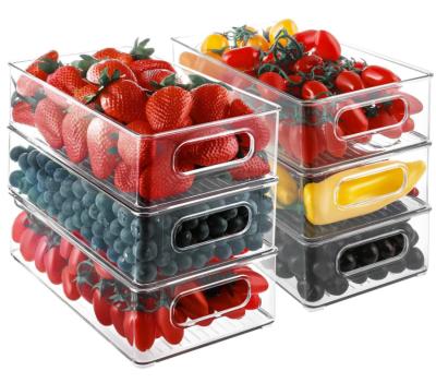 China Freshness Preservation Set Of 6 BPA Free Acrylic Fridge Tray Drawer Organizer To Pull Out Fridge Storage Handle for sale