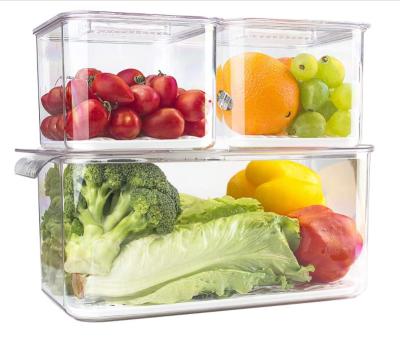 China 3 Pack Fridge Organizer Freshness Preservation Set Storage Bins For Fridges Accessories With Vented Lids for sale