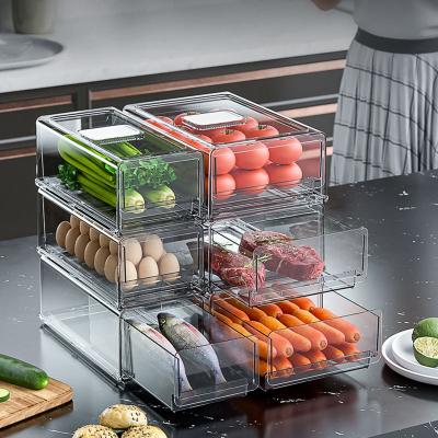 China Freshness Preservation Kitchen Fridge Drawer Organizer Fridge Organizer Storage Container Box With Removable Drain Tray for sale