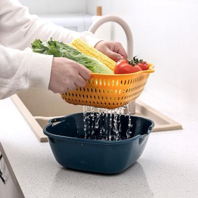 China Sustainable Multifunctional Kitchen Fruit Vegetable Wash Drain Basket Double Hanging Bowl for sale