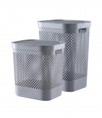 China Hotsale Sustainable Plastic Narrow Gray Collect Clothes Woven Laundry Storage Basket With Lid for sale