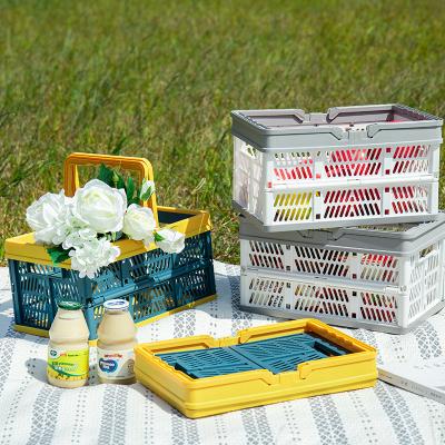 China Sustainable Collapsible Grocery Plastic Baskets Portable Picnic Basket Folding Storage Stackable Baskets for sale