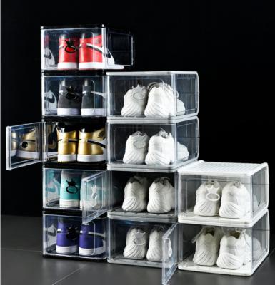 China Clear Plastic Shoe Storage Organizer Boxes Minimalist Stackable Rack Box For Shoes for sale