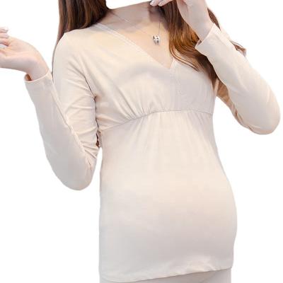 China Antibacterial Pregnant Women Breastfeeding Autumn Clothing Single Bottom Elastic Puerperal Thin Thermal Maternity Clothing for sale