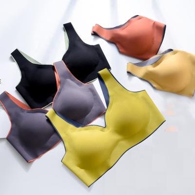 China Factory Wholesale Latex Bra Vest Women One Piece Push Up Seamless Soft Latex Bra High Sleep Bra Elastic Comfortable Ladies Vest for sale