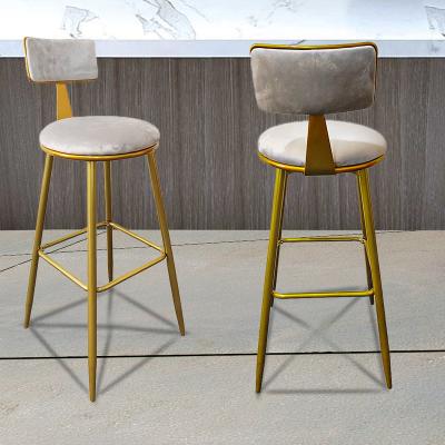 China Gold Paint Frame Counter Stool Bar Chair High With Gold Metal Velvet Back Bar Stools For Kitchen for sale