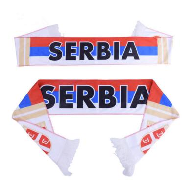 China Custom Full Color Printing ODM Fabric Football Soccer Scarf Kuwait Serbia Flag Scarf Custom Made for sale