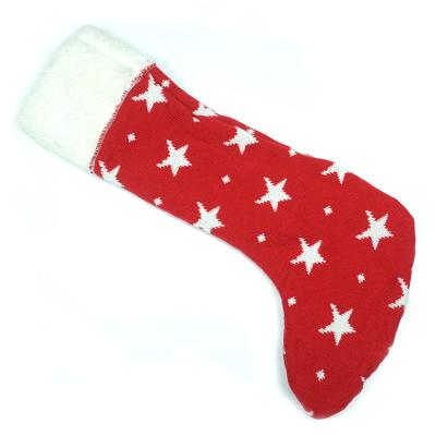 China Factory Price Wholesale High Quality 100% Cotton Knitted Christmas Stocking Velvet Christmas Stocking for sale