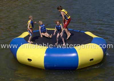 China Blue Yellow Inflatable Water Trampoline Heat Welding With Steel Spring for sale