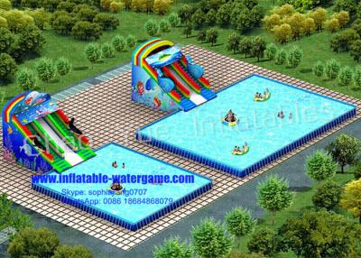 China 1.0mm PVC-Metallrahmen-aufblasbarer Aqua-Park, aufblasbares Kiddie-Pool mit Dia zu verkaufen