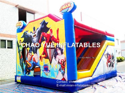 China Superman Inflatable Bounce House Slide Combo Basketball Hoop For Residential for sale