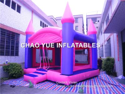 China Pink Inflatable Bouncy Castle 0.55mm 18 Oz PLATO PVC Tarpaulin With CE/UL Blower for sale