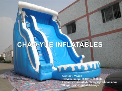 China Customized Popular Kids Inflatable Slides Blue Wave Inflatable Water Slide With Pool for sale