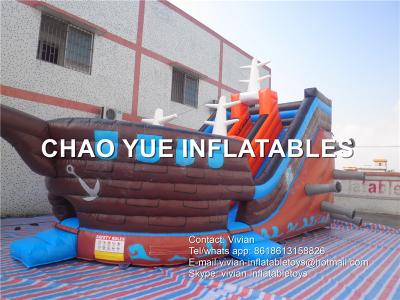 China Pirate Ship Shaped Combo Inflatable Slide With Computer Digital Printings for sale