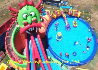 China Customized Logo PVC Dragon Inflatable Water Slide Park With Sewing / Hot Welded for sale