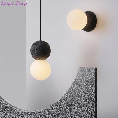 China Modern Pendant Lights Double Finishes Painted Modern Black Light Glass Ball Cement Globe Creative Hanging Ceiling Lamp LED Chandelier for sale