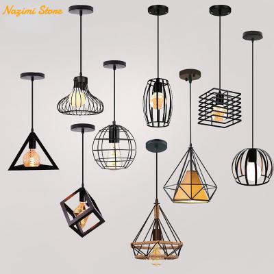 China Modern Pendant Lights Nordic Black Metal Cage Modern Chandelier Lighting Fixtures Iron Adjustable Cage Kitchen Vintage Hanging Lamps for sale