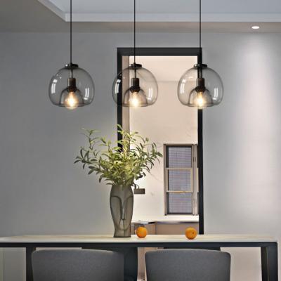 China Modern Nordic Chandelier E27 Black LED Pendant Lamp for Bedroom Gray Glass Ceiling Hanging Light Modern Kitchen Dining Room Living Room for sale