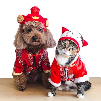 China Christmas Viable Costume Pet Hat Coat Set Dog Cat Santa Cosplay Clothes Jacket Xmas Puppy Dress Red Dress Up Coat for sale