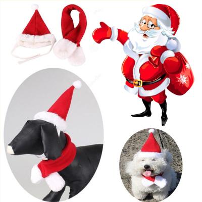 China Sustainable Christmas Hat Pet Cat New Year Hot Sale Dog Dress Set Red Christmas Scarf And Hat for sale