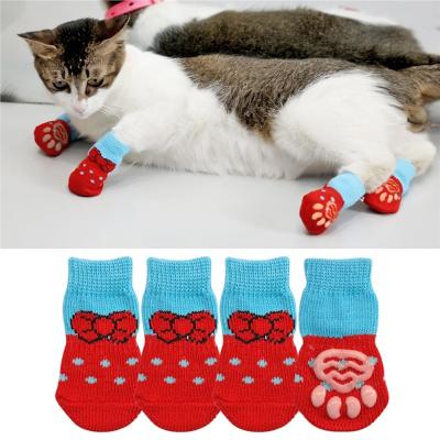 China Christmas New Year Viable Pet Dog Dog Optional Cat Socks Non Slip Teddy Kitty Cute Style 4 Elbow Sets Pet Socks For Dogs for sale