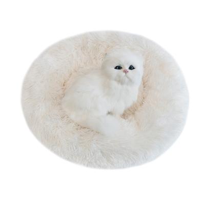 China Breathable Soothing Cat Puppy Donut Bed Anti Slip Dot Bottom Around Long Plush Cat Bed Fluffy Pet Bed for sale