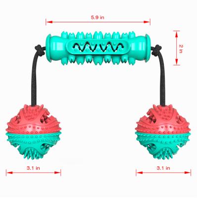 China Toy Double Head Pet Molar Viable Chewing Stick Interactive Training Pull Rope Toy With Food Dispensing Ball for sale