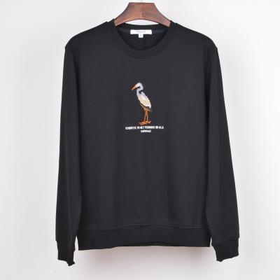 China Chinese Style Cotton Crewneck Anti Shrink Pullovers Mens Small Bird Embroidered Black Sweatshirts for sale