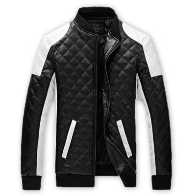 China Men's PU Diamond Coat Breathable Skin Color Leather Collar Locomotive Jacket for sale