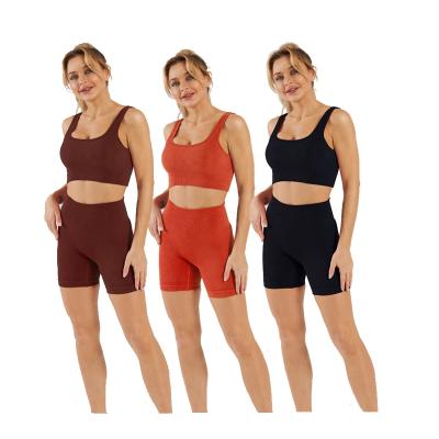 China Color Ladies Yoga Suit Ladies Breathable Warm Top Sheer Two Piece Sportswear Seamless Set for sale