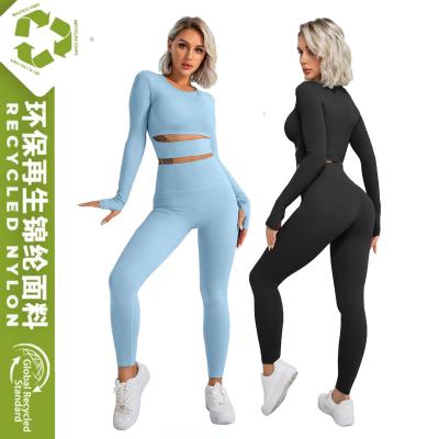 China Sport Wear Recycled Nylon Activewear High Quality Active Stretch Women Gym Crop Leggings Breathable Material Top for sale