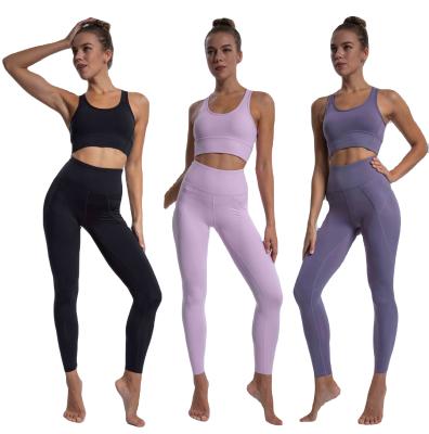 China 2021 QUICK DRY new design bra and cross back set Mesh Straps Yoga Gaiters Yoga Set for sale