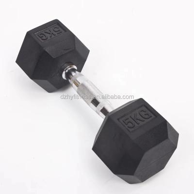 China Fitness Center Gym Equipment Weightlifting Black Color Cast Iron Fixed Rubber Coated Hex Dumbbell for sale