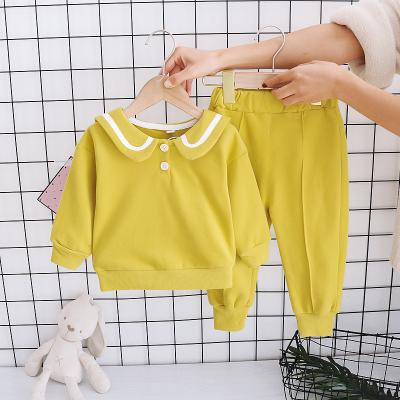 China Sweet Style Navy Style Children's Suit Girls' Lapel Long Sleeve T-Shirt Pants Two Piece Set for sale