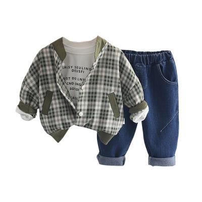 China Boys Clothing Three Piece Children Anti-static Plaid Jacket And Girls Clothing Springs And Autumn Clothings Cheap Wholesale for sale